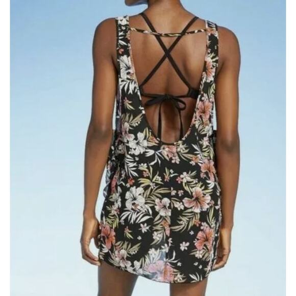 Xhilaration Other - Xhilaration Juniors Pool Dress Side Tie Black Floral Swim Cover Up Small NEW